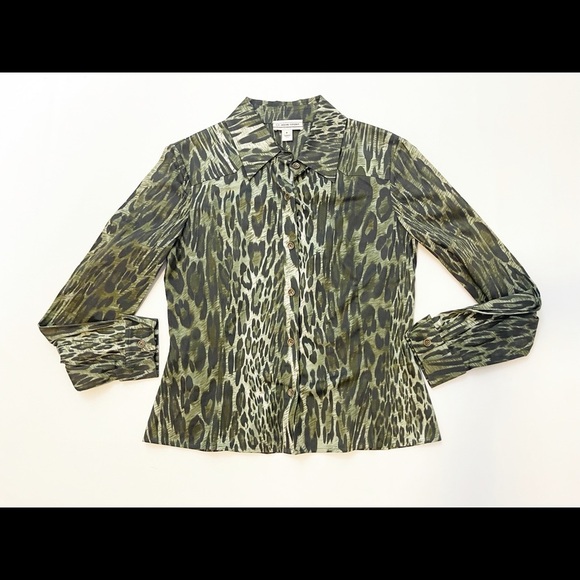 St. John Sport by Marie Gray Tops - St. John Sport green cheetah button down shirt size P